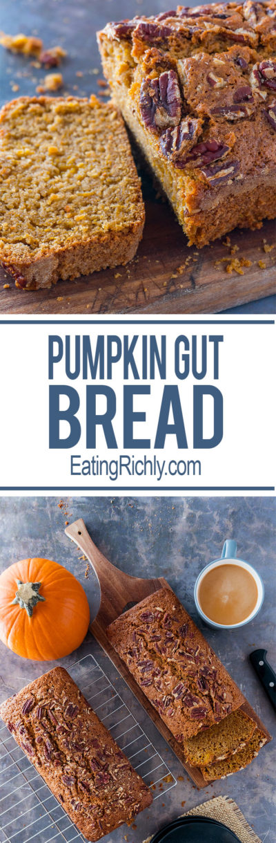 Turn the stringy guts of your Halloween pumpkin, into hearty, sweet, whole wheat pumpkin gut bread. You'll never throw pumpkin guts away again! From EatingRichly.com