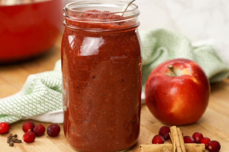 cranberry applesauce in a canning jar