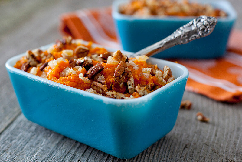 Healthy Sweet Potato Casserole Recipe with coconut, ginger and pecan | EatingRichly.com