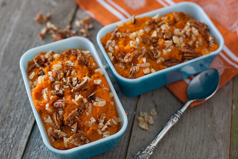 Healthy Sweet Potato Casserole Recipe with coconut, ginger and pecan | EatingRichly.com