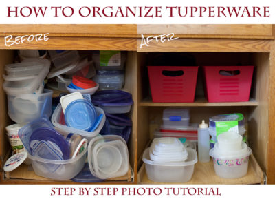 These 5 easy steps have kept my tupperware cupboard organized, even when my husband does the dishes. Only $2 organization makeover! - EatingRichly.com