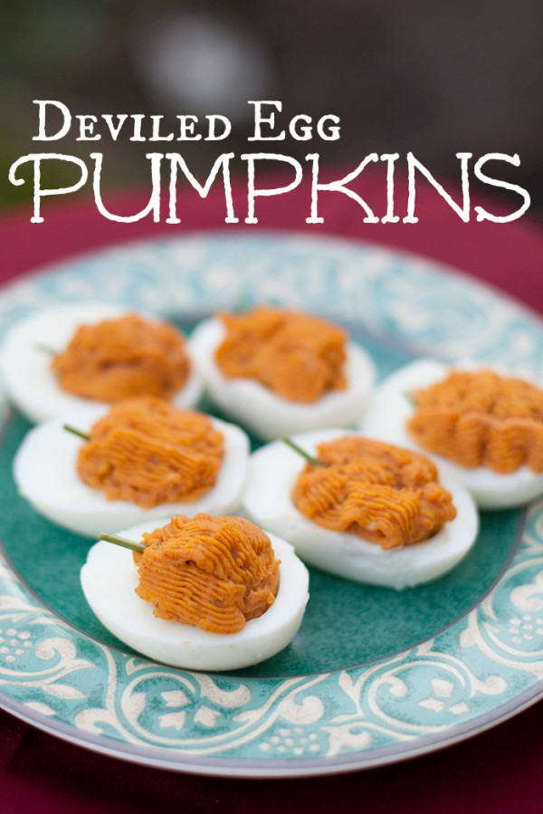 Adorably cute deviled eggs that look like mini pumpkins | EatingRichly.com