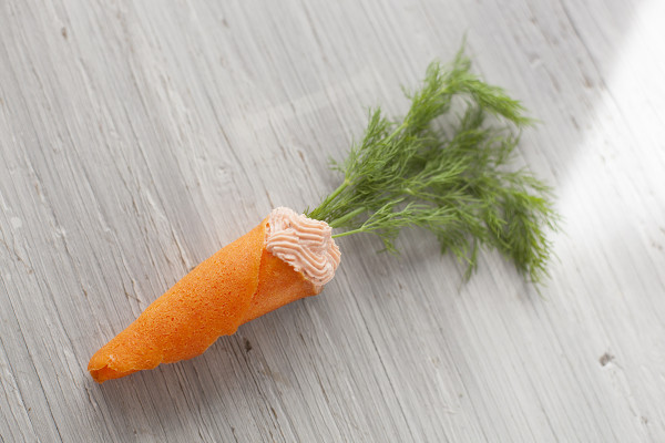 Salmon mousse filled "carrot" cones for Easter brunch - EatingRichly.com