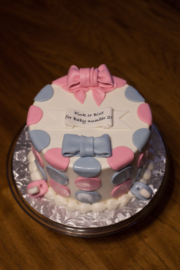 Gender reveal party with cake. EatingRichly.com