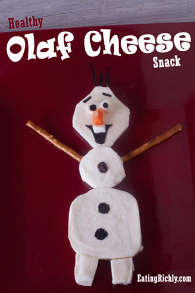 Holiday Edible Art Projects for Kids: Frozen's Olaf snowman cheese snack from EatingRichly.com