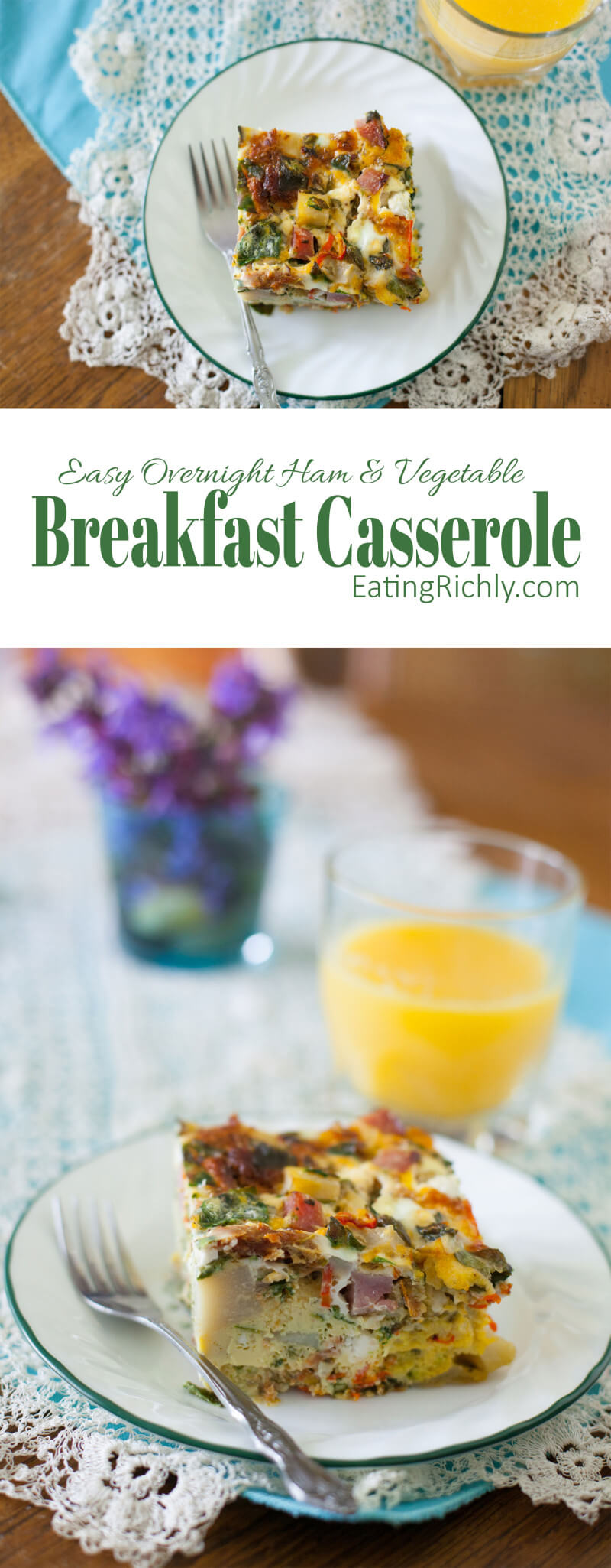 Easy overnight ham and veggie breakfast casserole recipe
