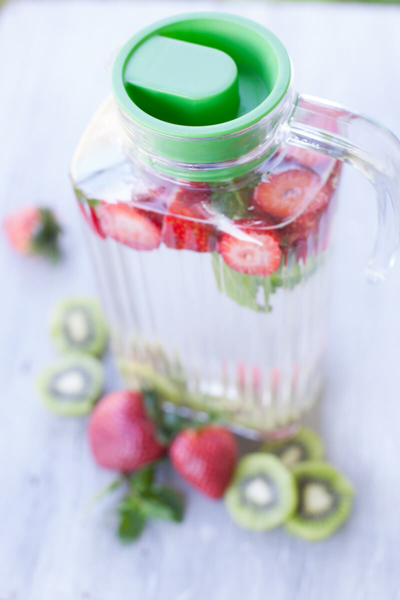 Strawberry kiwi mint infused water, naturally flavored water from EatingRichly.com