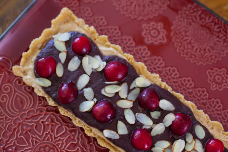 This no bake chocolate cherry almond tart recipe is an easy summer dessert!