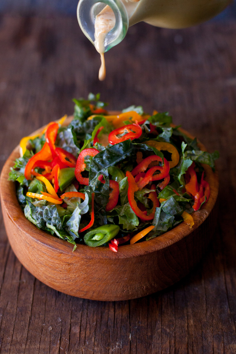 Asian Kale Salad Recipe with Ginger Peanut Dressing