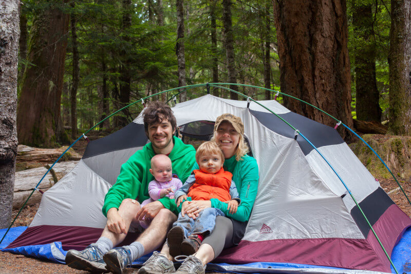 25 tips for camping with toddlers and babies- family with tent