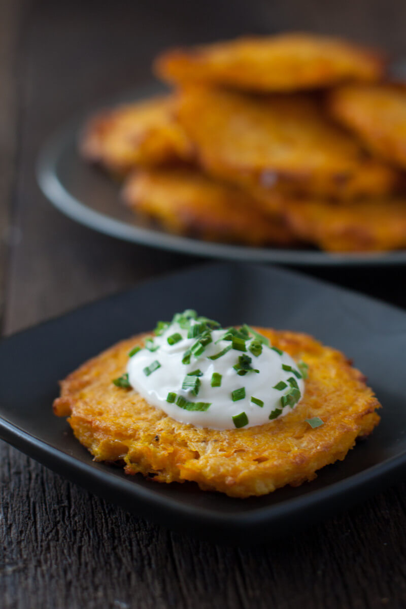 This butternut squash latke recipe is oven baked for a healthy vegetable side dish. Check out step by step photos of my three year old making them! From EatingRichly.com