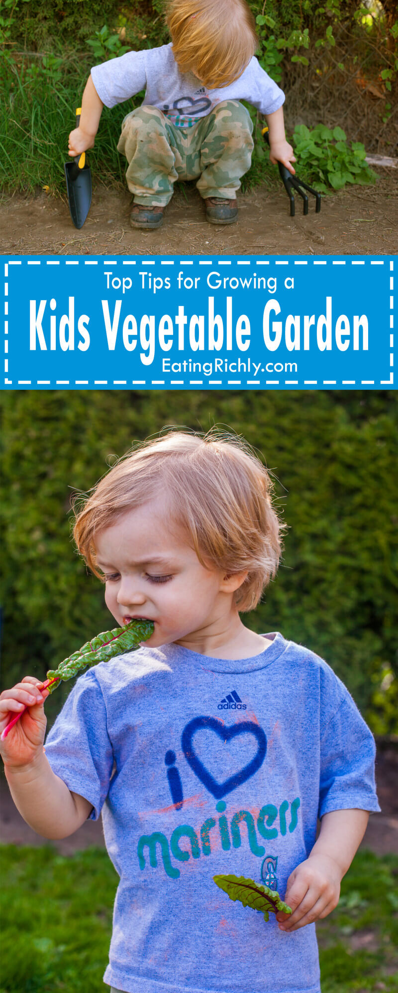 Teach your kids to love cooking and eating healthy food by getting them in the garden. Get more tips for growing a kids' vegetable garden at EatingRichly.com