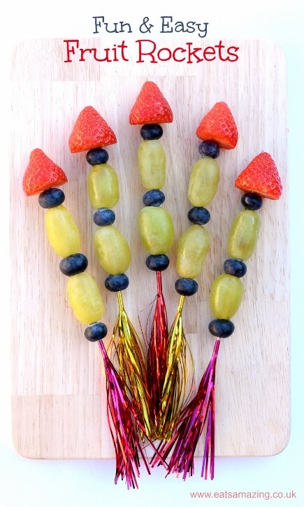 These fun fruit rockets will help get your kids excited for the real rockets coming later. Get more 4th of July Snacks that kids can make at EatingRichly.com