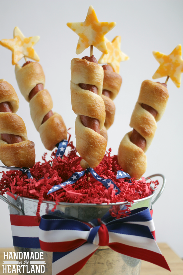 Kids will love helping to make these firecracker hotdogs. Get more 4th of July Snacks that kids can make at EatingRichly.com