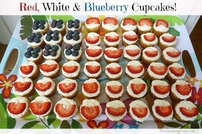Red White and blueberry coconut cupcakes. Get more recipes for healthy 4th of July desserts at EatingRichly.com. 