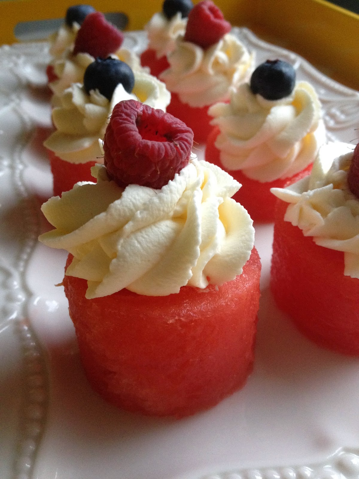 Watermelon cupcakes. Get more recipes for healthy 4th of July desserts at EatingRichly.com. 