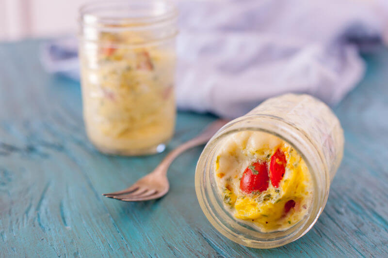 This microwave omelette to go is the perfect quick and easy hot breakfast in a jar. It's packed with protein, and both gluten free and dairy free! From EatingRichly.com