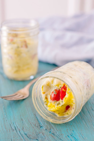 This microwave omelette to go is the perfect quick and easy hot breakfast in a jar. It's packed with protein, and both gluten free and dairy free! From EatingRichly.com