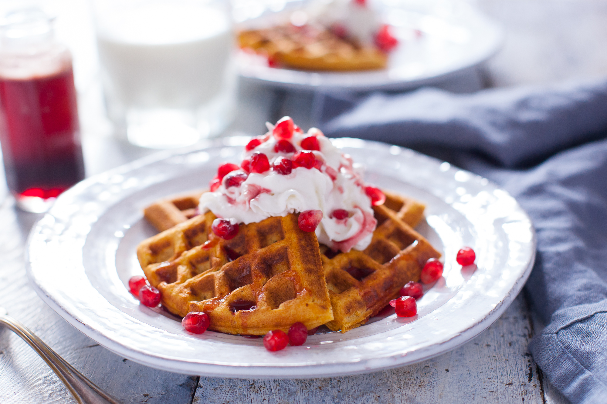 Sweet Potato Waffles Recipe with Pomegranate Syrup - Eating Richly