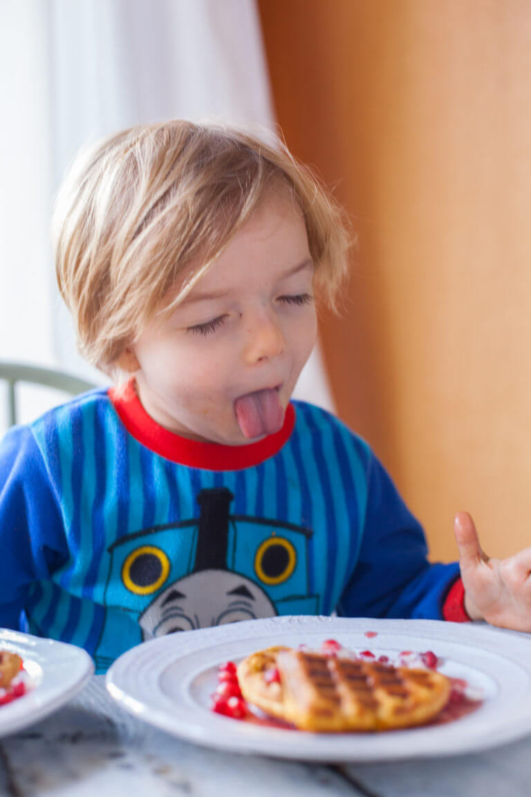 Sweet Potato Waffles Recipe with Pomegranate Syrup Eating Richly