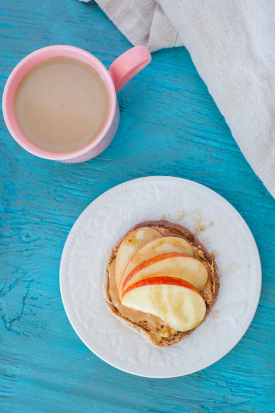 Healthy Breakfast English Muffin Recipe with Apple and Peanut Butter