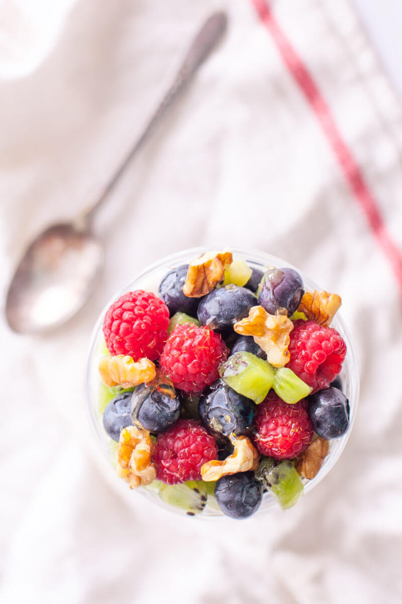 This is the perfect fruit and yogurt parfait for kids to make themselves. A delightfully healthy dessert, breakfast, or after school snack. From EatingRichly.com
