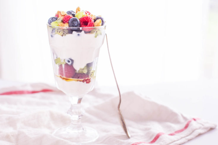 This is the perfect fruit and yogurt parfait for kids to make themselves. Perfect for a healthy dessert, breakfast, or after school snack. From EatingRichly.com