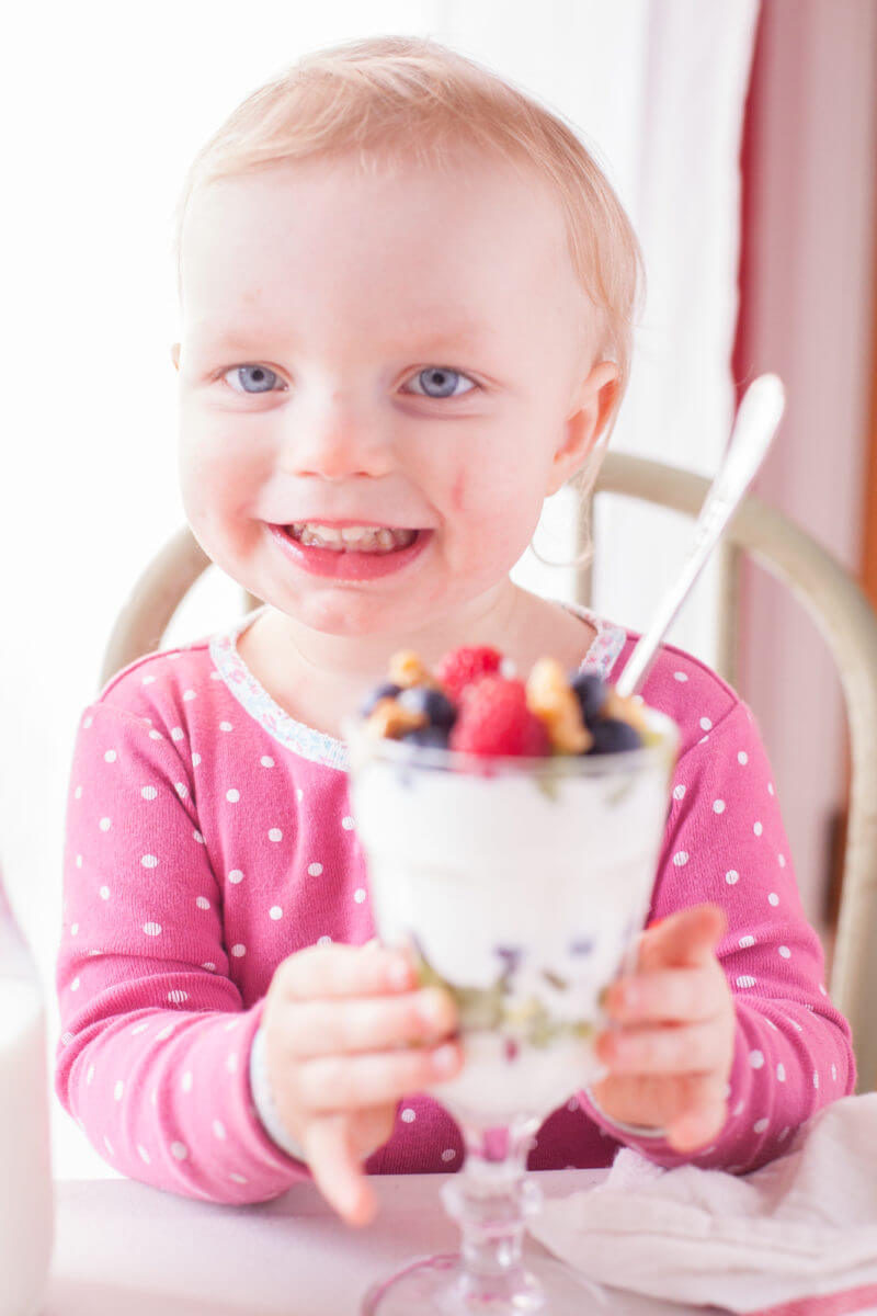 This is the perfect fruit and yogurt parfait for kids to make themselves. A delightfully healthy dessert, breakfast, or after school snack. From EatingRichly.com