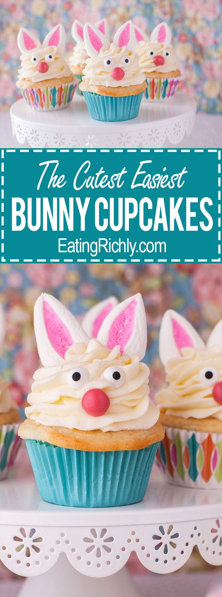 You won't believe how cute these marshmallow bunny cupcakes are, and how easy they are to make! From EatingRichly.com