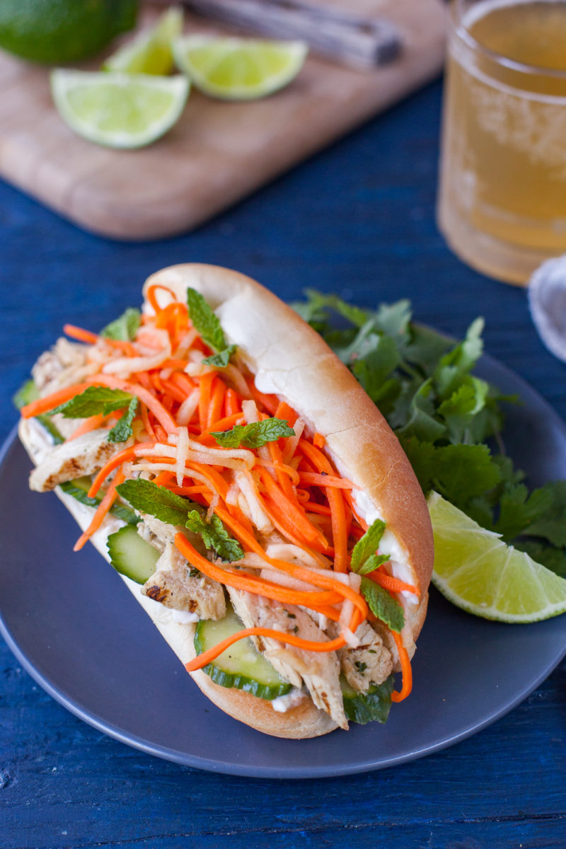 This Vietnamese sandwich recipe is an authentic grilled chicken banh mi packed with exciting flavors, colors and textures. And it's SO easy to make! From EatingRichly.com