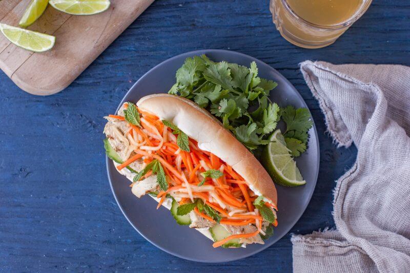 This Vietnamese sandwich recipe is an authentic grilled chicken banh mi packed with exciting flavors, colors and textures. And it's SO easy to make! From EatingRichly.com