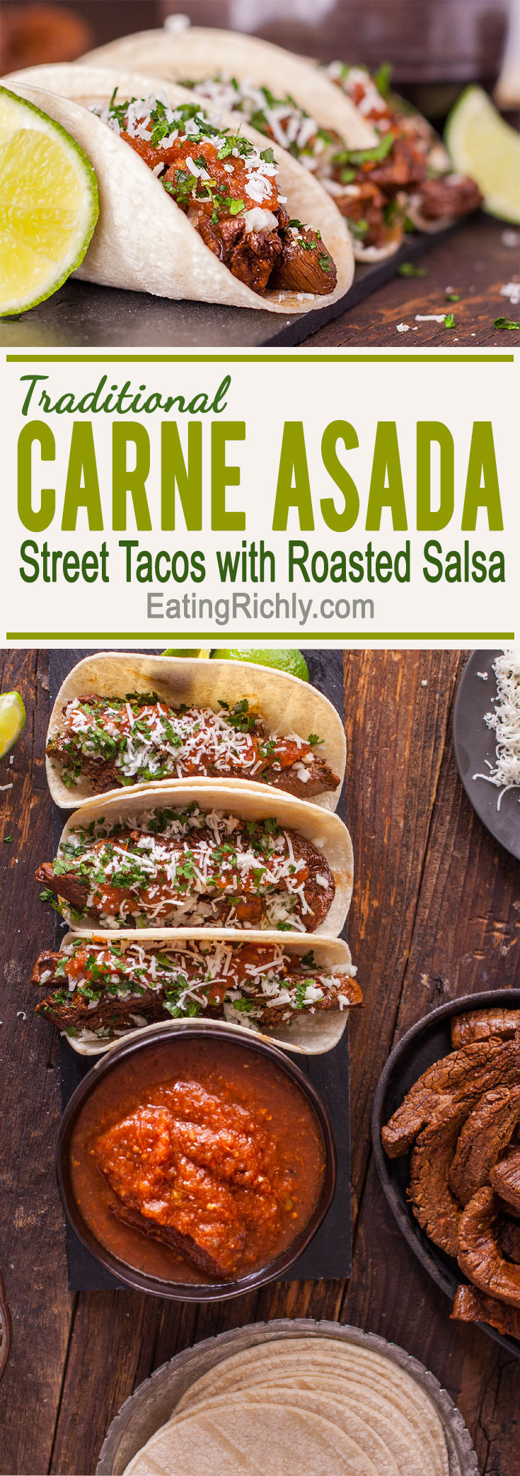 Take your taste buds to Mexico with a traditional taco recipe of flavorful steak topped with a fresh onion relish, & drizzled with spicy homemade salsa. Bet you can't eat just one! From EatingRichly.com