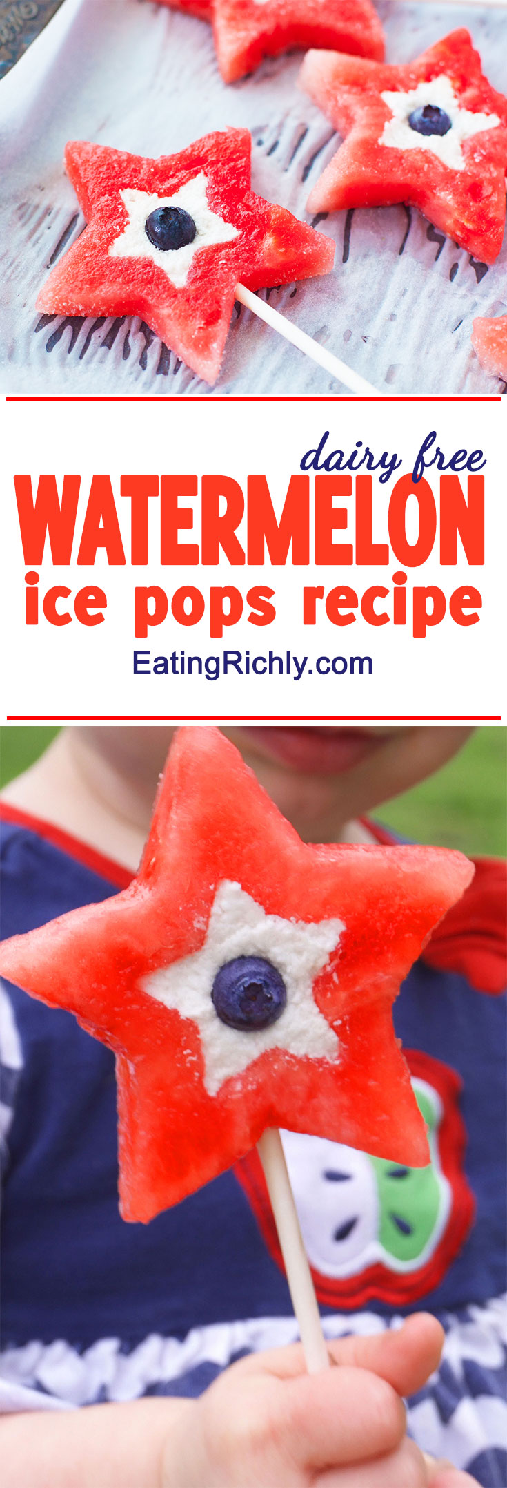 Kids will love making their own cute and healthy treats with this watermelon ice pops recipe. From EatingRichly.com