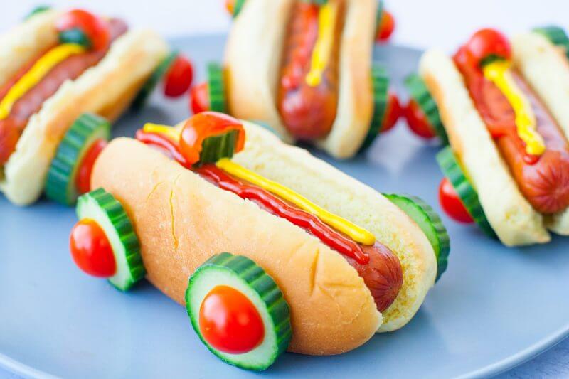These race car hot dogs are SO cute and super easy to make. Perfect for a Cars party, a cute kid's lunch, or a backyard family barbecue. From EatingRichly.com