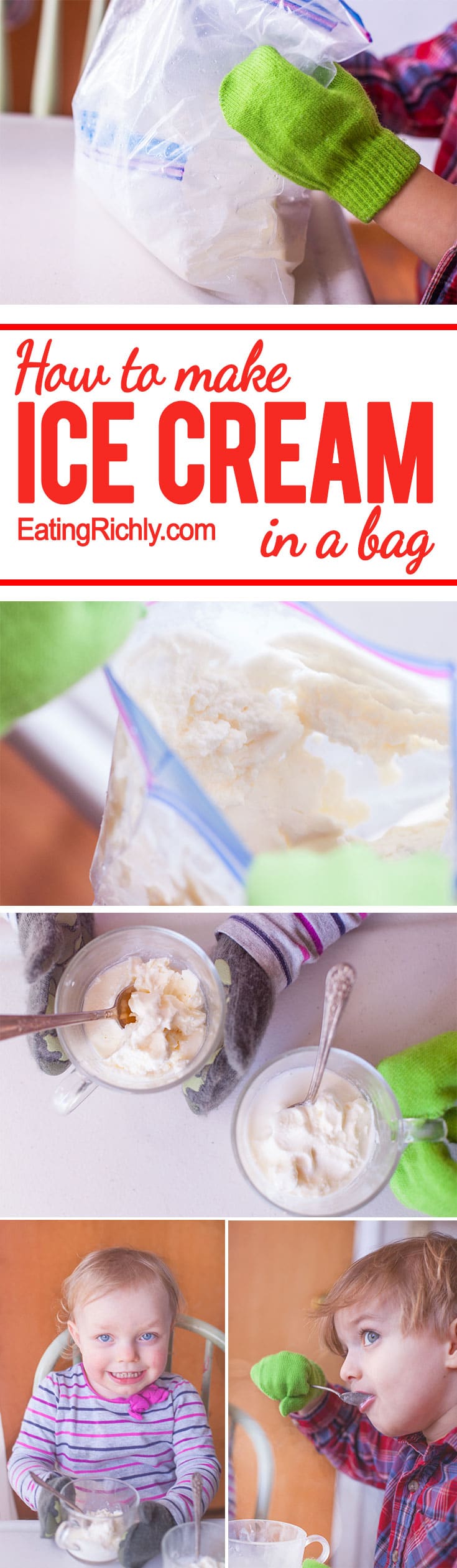 Homemade bag ice cream is a fun edible science project that kids of all ages will love making as much as they love eating! From EatingRichly.com