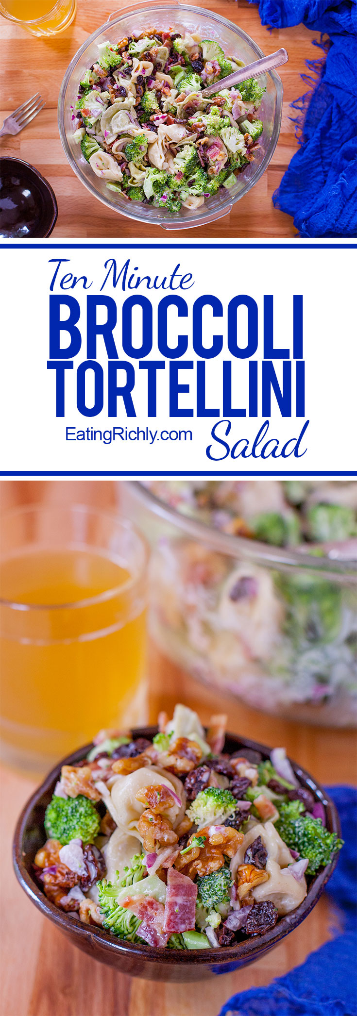 This creamy broccoli tortellini salad is perfect for potlucks and parties, but also makes a complete meal for family dinner! From EatingRichly.com