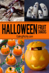 These cute Halloween fruit snacks are healthy holiday treats that are easy enough for your kid to make. From EatingRichly.com