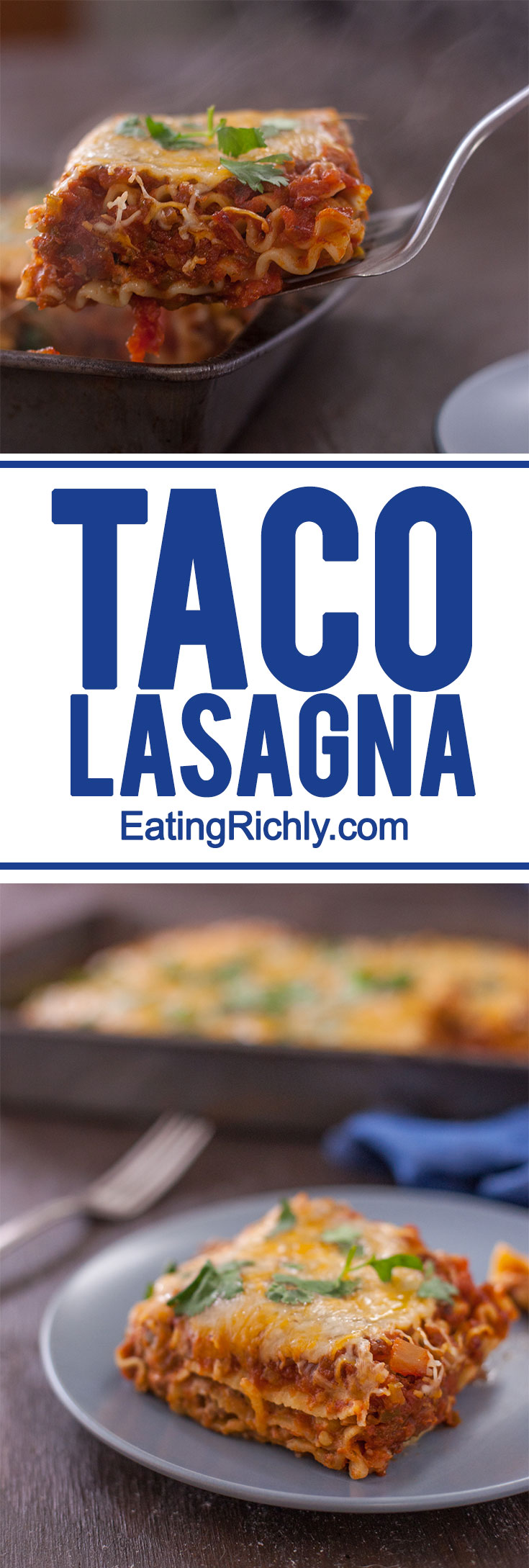 This Easy Taco Lasagna recipe comes together quickly and blends two favorite flavors into one exciting dinner.  It's the best of both worlds!