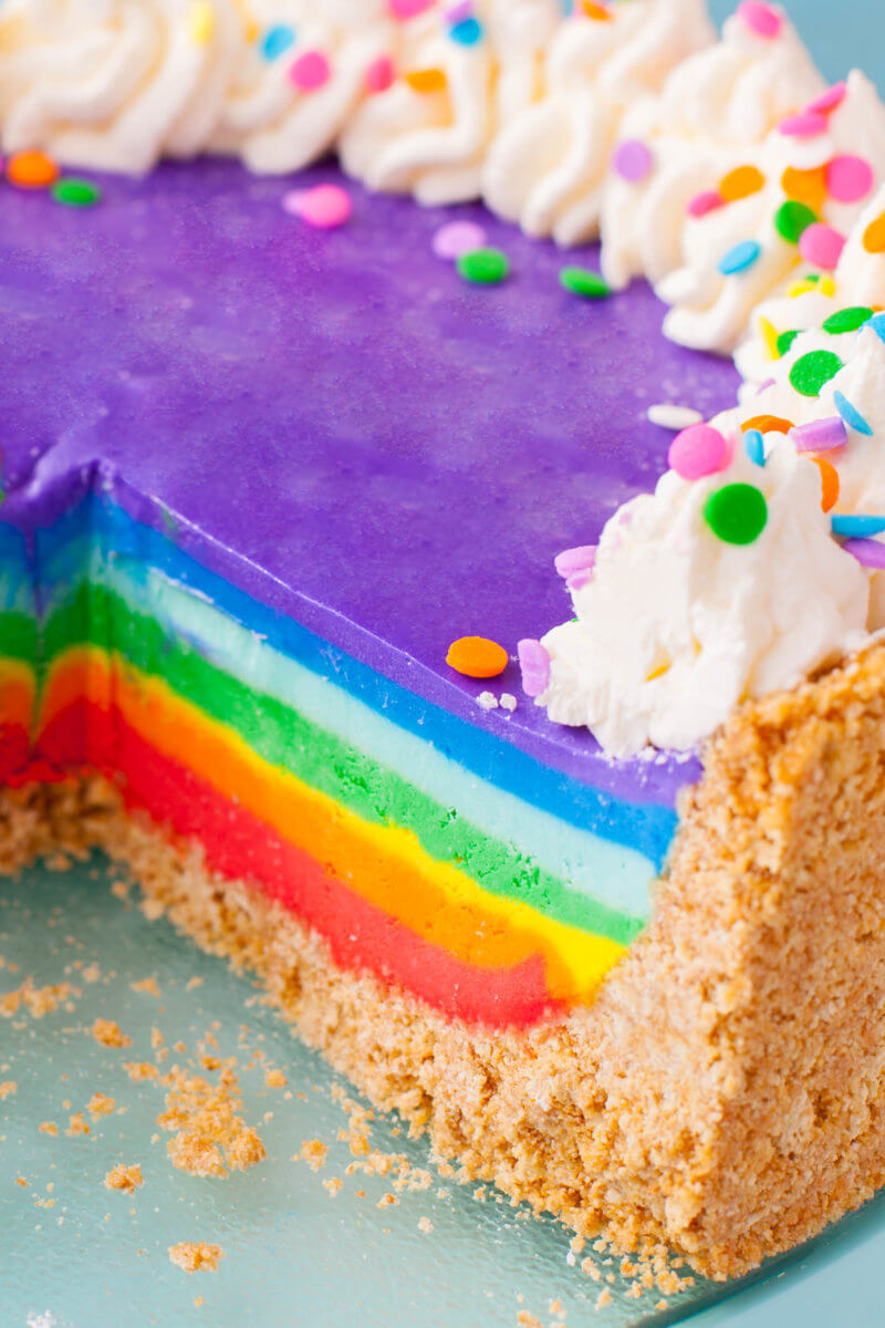 Rainbow Cheesecake Cut Close Up