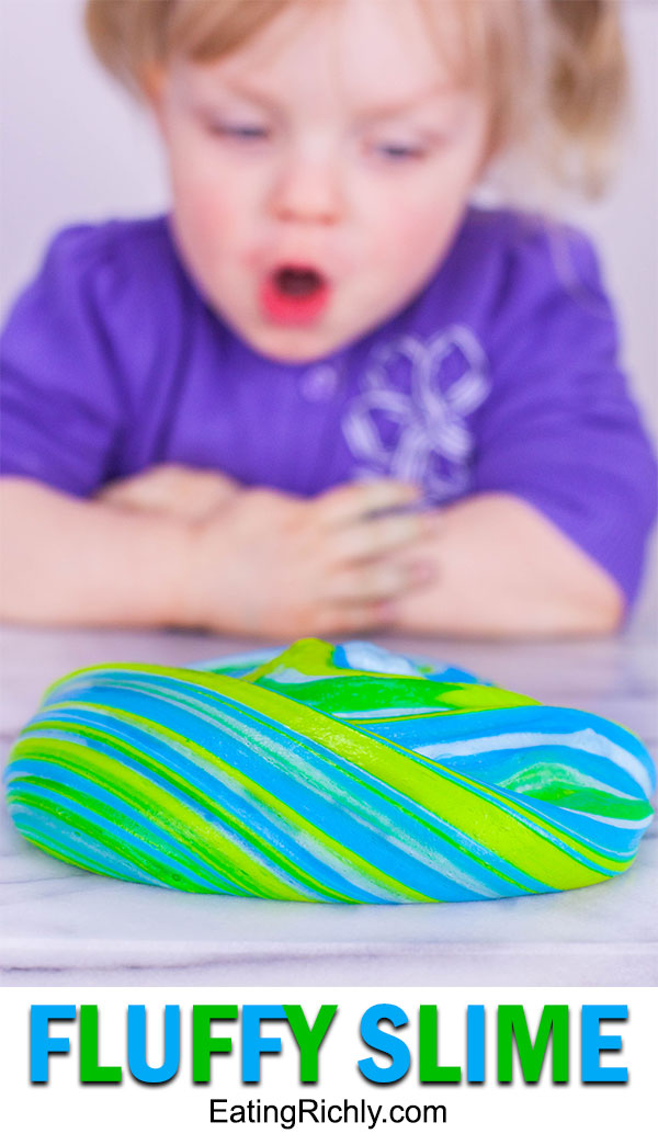 toddler excited about fluffy slime