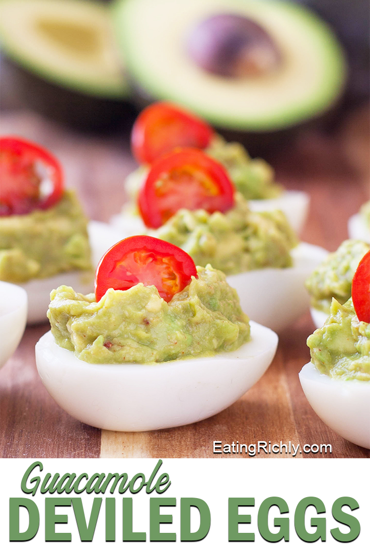 Boiled eggs are stuffed with flavorful guacamole to make these guacamole deviled eggs, a perfect BBQ side dish.