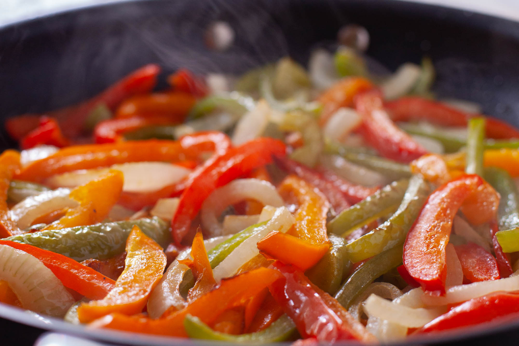 Peppers and Onions in a Skillet for Fajitas Recipe