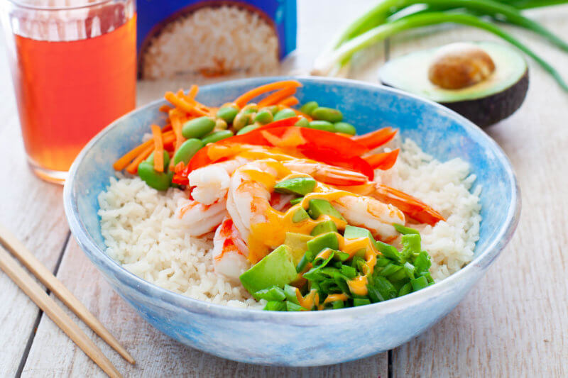 rice bowl recipe with shrimp and vegetables