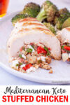 This keto stuffed chicken is easy to make and packed with Mediterranean flavors like artichokes, roasted red peppers, feta, green onions, and oregano.