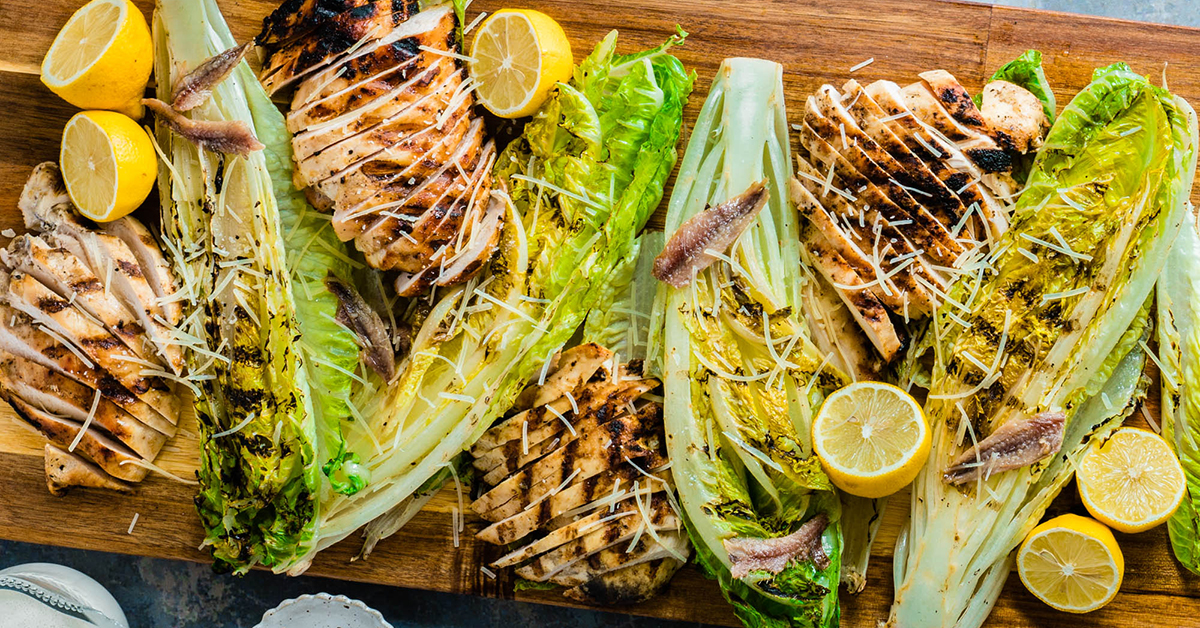 Grilled Romaine Hearts Chicken Caesar Salad Board