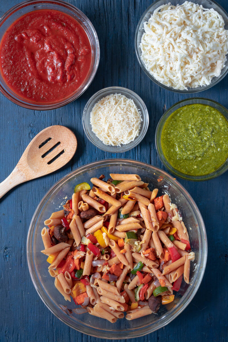 Sauces and Cheese for Vegetable Pasta Bake