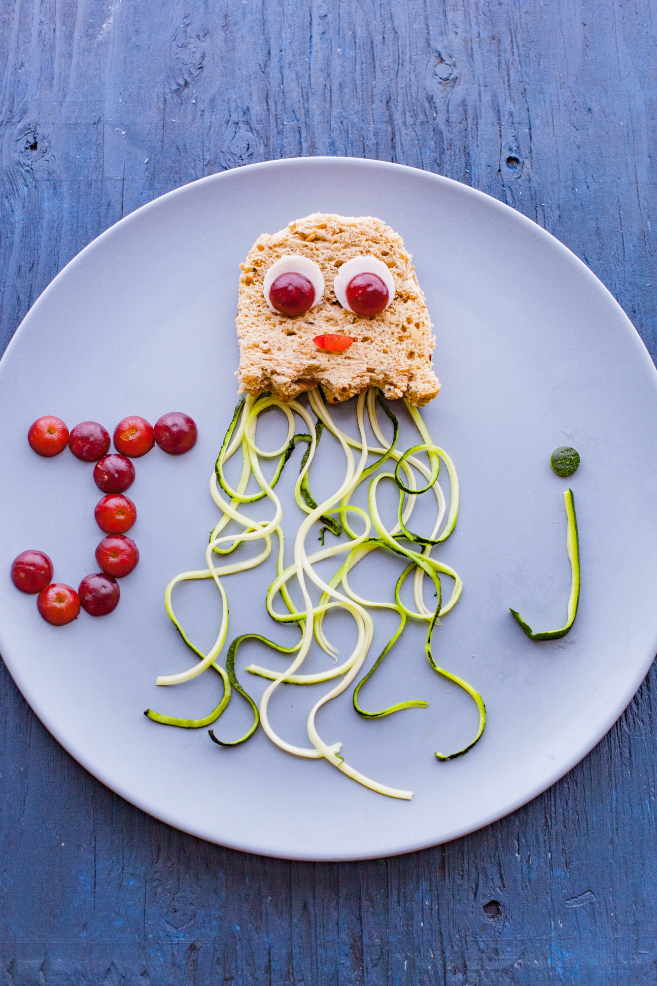 Alphabet Lunch Peanut Butter Jellyfish Sandwich with Zucchini Noodle Tentacles