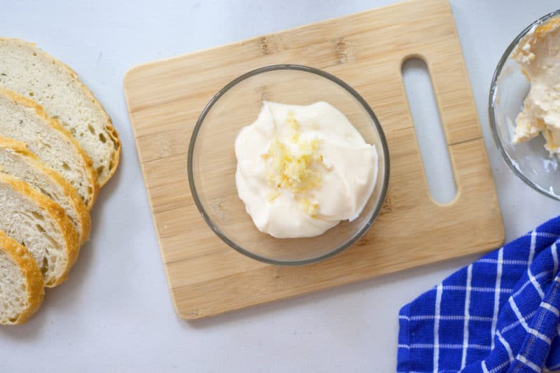 Mayonnaise with minced garlic in a bowl