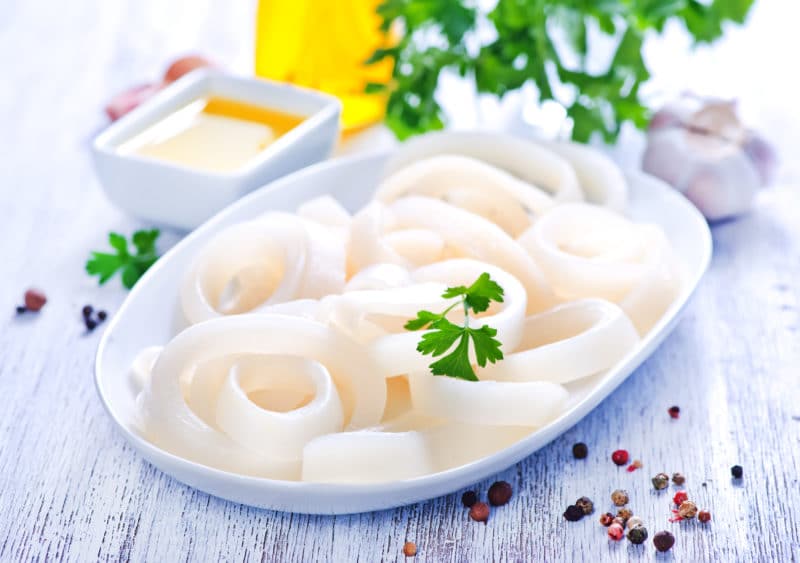 Plate of raw squid rings